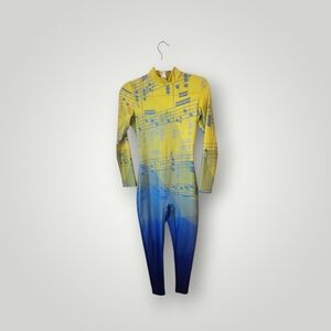 Team Go Figure adult M Yellow and Blue Music Note Bodysuit cosplay costume